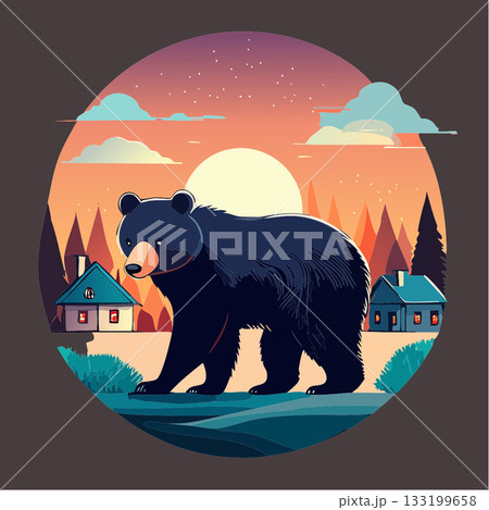 人里に現れる熊のイラスト アーバンベアと社会問題  注意喚起 133199658