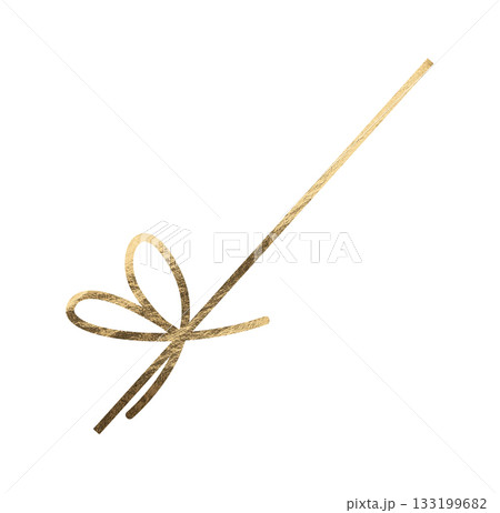 Golden ribbon bow. Elegant shiny knot made of decorative cord, symbol of gift wrapping, celebration, Golden ribbon bow. Elegant shiny knot made of decorative cord, symbol of gift wrapping, celebration, 133199682