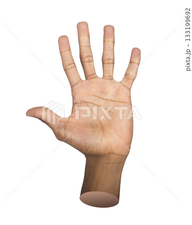 Hi gesture. African American man waving hand with open palm, friendly and confident expression Hi gesture. African American man waving hand with open palm, friendly and confident expression 133199692