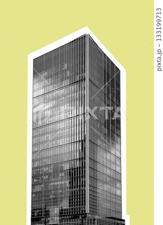 Urban skyscraper collage. Abstract composition of modern city architecture with colorful facades and 133199713