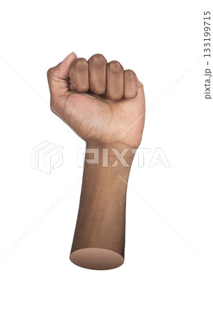 Clenched hand gesture. African American man holding fist tightly, symbol of strength, courage, and 133199715