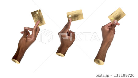 Gold card in hand. African American man holding shiny credit card symbolizing wealth, success, and Gold card in hand. African American man holding shiny credit card symbolizing wealth, success, and 133199720