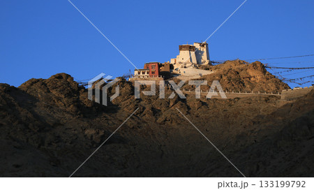 Medieval Tsemo Monastery and Tsemo Castle at sunset, Leh, India. 133199792
