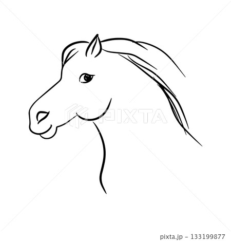 Charming horse head illustration with a cheerful expression and flowing mane. This vector sketch is ideal for celebrating the Year of the Horse in a fun and artistic way. Great for zodiac, holiday, or 133199877