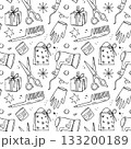 Seamless pattern with doodle elements of a hairdressing Shop and Christmas decor. Vector illustration for winter design. 133200189