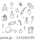 Doodle set of elements on theme of Christmas and New Year. Simple hand draw vector illustration for designs. 133200199