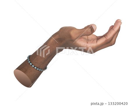 Cupped hand gesture. African man extending open palms in a humble and hopeful pose, symbol of 133200420