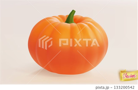 Realistic orange pumpkin vector isolated on white background. Perfect autumn harvest illustration for Thanksgiving, decoration, healthy food, and seasonal design projects Realistic orange pumpkin vector isolated on white background. Perfect autumn harvest illustration for Thanksgiving, decoration, healthy food, and seasonal design projects 133200542