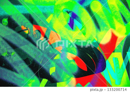 Vibrant Neon Graffiti Abstract with Green, Blue, Red for Futuristic 2000s, Y2K Style 133200714