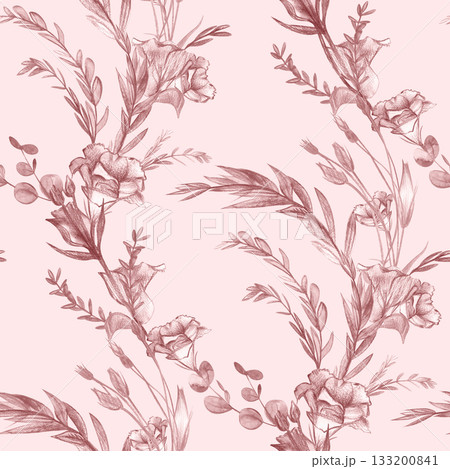 Floral monochrome pattern in pastel colors with vintage hydrangea bouquet 133200841