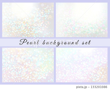 Pearl with glitter background set. Shiny wallpaper. Card template. Light paper. White texture. Vector illustration . 133201086