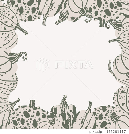Frame of minimalistic pumpkins in Scandinavian style, good for thematic emblem, banner, calligraphy poster, greeting card. 133201117