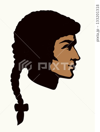 Vintage french wig. Vector drawing 133201318