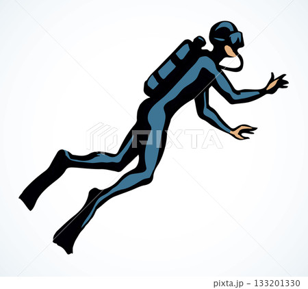 Scuba diver underwater. Vector drawing Scuba diver underwater. Vector drawing 133201330