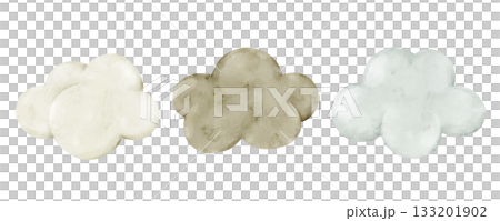 Set of different fluffy clouds. Watercolor isolated pastel weather clipart. Set of meteorology and climate elements for kids lessons, preschool posters, educational worksheets, learning materials. Set of different fluffy clouds. Watercolor isolated pastel weather clipart. Set of meteorology and climate elements for kids lessons, preschool posters, educational worksheets, learning materials. 133201902