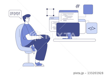 Programming with Man Character Working on Web Application Development Vector Illustration 133201928