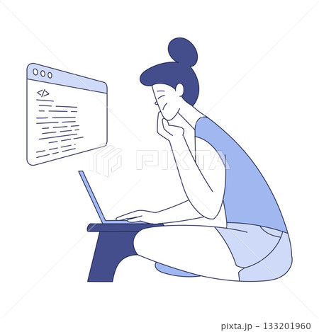 Programming with Woman Character Working on Web Application Development Vector Illustration 133201960