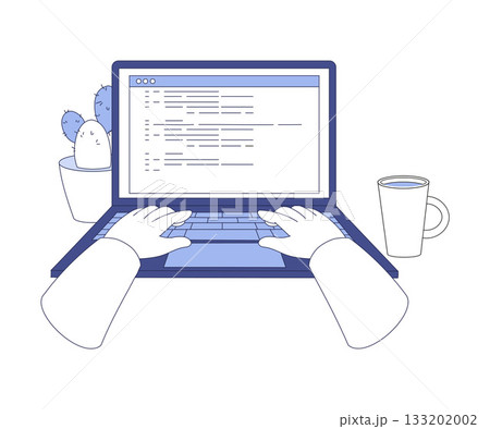 Programming with Hands at Laptop Write Code as Web and Application Development Vector Illustration 133202002