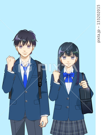 前向きな表情でリュックとスクールバッグを持つ高校生または中学生の男女のアニメ風イラスト 前向きな表情でリュックとスクールバッグを持つ高校生または中学生の男女のアニメ風イラスト 133202015