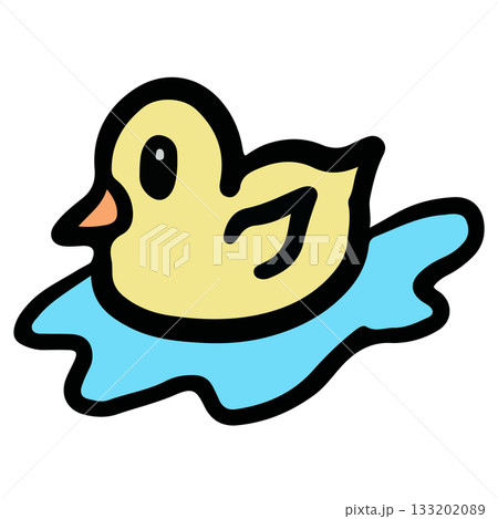 Hand drawn illustrations of duck in lake for animal, zoo, souvenir shop, cartoon character, comic, mascot, cute patch, shirt print, sticker, plush toy, kid doll, trip, travel, vacation, vet, icon 133202089