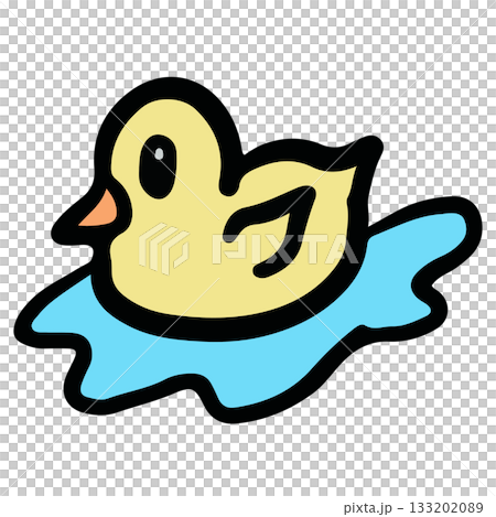 Hand drawn illustrations of duck in lake for animal, zoo, souvenir shop, cartoon character, comic, mascot, cute patch, shirt print, sticker, plush toy, kid doll, trip, travel, vacation, vet, icon 133202089