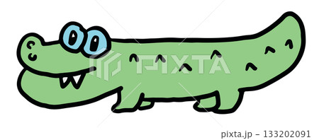 Cute hand drawn illustrations of crocodile for wild animal, zoo, souvenir shop, decoration, stickers, kid drawing style, reptile icon, patch, brooch, toy, kid doll, cartoon character, comic, mascot 133202091