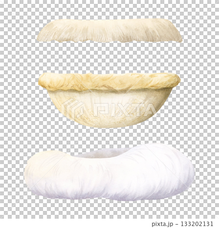 Cat beds watercolor illustration set isolated on white. Pet beddings in pastel beige colors for domestic animals. Fluffy and natural accessories and furniture clip art for pet shop designs 133202131