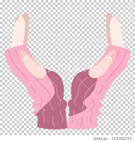 ピンクのニット袖から手が出ているポーズのイラスト ピンクのニット袖から手が出ているポーズのイラスト 133202253