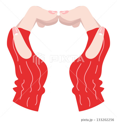 赤いニット袖の手でハートを作るポーズのイラスト 133202256