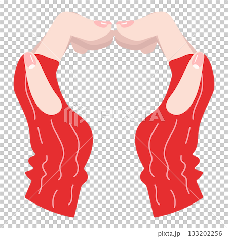 赤いニット袖の手でハートを作るポーズのイラスト 133202256