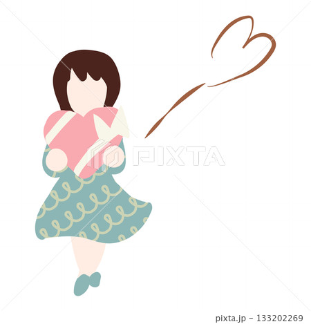 ハートのプレゼントを抱える女の子のイラスト ハートのプレゼントを抱える女の子のイラスト 133202269