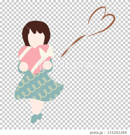 ハートのプレゼントを抱える女の子のイラスト ハートのプレゼントを抱える女の子のイラスト 133202269