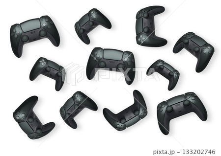Wireless gaming controllers flying in air isolated on white background, symbolizing gaming technology concept 133202746