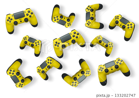 Wireless gaming controllers flying in air isolated on white background, symbolizing gaming technology concept 133202747