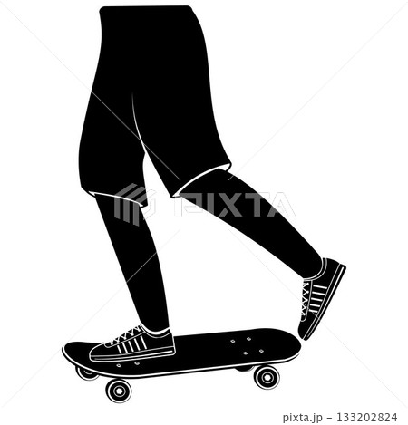 Silhouette of a man riding a skateboard and performing a trick. Silhouette of a man riding a skateboard and performing a trick. 133202824