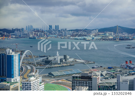Cityscape of Busan Metropolitan City and Busan harbor in Busan, South Korea Cityscape of Busan Metropolitan City and Busan harbor in Busan, South Korea 133202846
