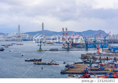 Cityscape of Busan Metropolitan City and Busan harbor in Busan, South Korea Cityscape of Busan Metropolitan City and Busan harbor in Busan, South Korea 133202851