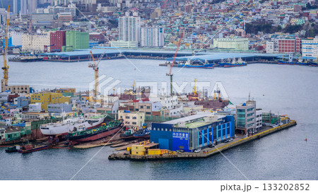 Cityscape of Busan Metropolitan City and Busan harbor in Busan, South Korea 133202852