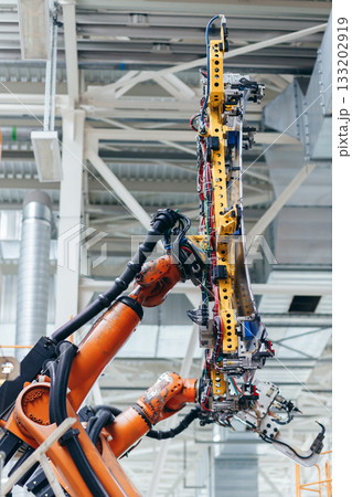 Automotive production line. Robotic Welding car body. Modern car Assembly plant Automotive production line. Robotic Welding car body. Modern car Assembly plant 133202919