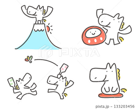 正月を楽しむ白馬のセット 富士山 初日の出 達磨 羽根つき 挨拶 正月を楽しむ白馬のセット 富士山 初日の出 達磨 羽根つき 挨拶 133203456