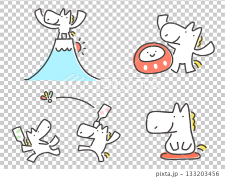 正月を楽しむ白馬のセット 富士山 初日の出 達磨 羽根つき 挨拶 正月を楽しむ白馬のセット 富士山 初日の出 達磨 羽根つき 挨拶 133203456