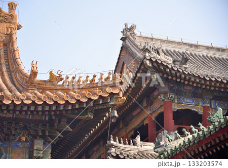 Ornate architecture of the Yonghe Temple of Tibetan Buddhism in Dongcheng District in Beijing, China Ornate architecture of the Yonghe Temple of Tibetan Buddhism in Dongcheng District in Beijing, China 133203574