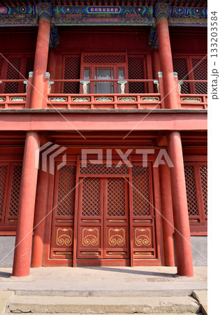 Ornate architecture of the Yonghe Temple of Tibetan Buddhism in Dongcheng District in Beijing, China Ornate architecture of the Yonghe Temple of Tibetan Buddhism in Dongcheng District in Beijing, China 133203584