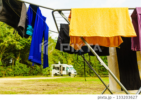Clothes hanging to dry outdoor at caravan Clothes hanging to dry outdoor at caravan 133203627