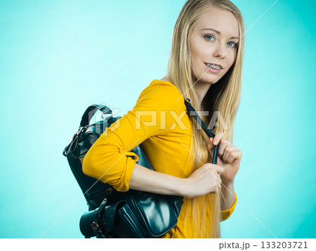 Teen girl with school backpack Teen girl with school backpack 133203721