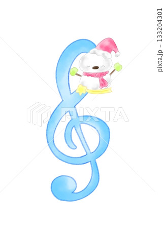 星に乗った雪ダルマの付いたト音記号 星に乗った雪ダルマの付いたト音記号 133204301
