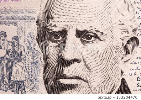 Domingo Faustino Sarmiento a closeup portrait from Argentine money Domingo Faustino Sarmiento a closeup portrait from Argentine money 133204470