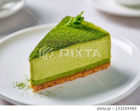 色鮮やか抹茶色のムースタルトケーキ 133204480
