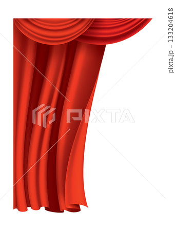Red curtains realistic. Theater fabric silk decoration for movie cinema or opera hall. Curtains and draperies interior decoration object. Isolated on transparent for theater stage Red curtains realistic. Theater fabric silk decoration for movie cinema or opera hall. Curtains and draperies interior decoration object. Isolated on transparent for theater stage 133204618