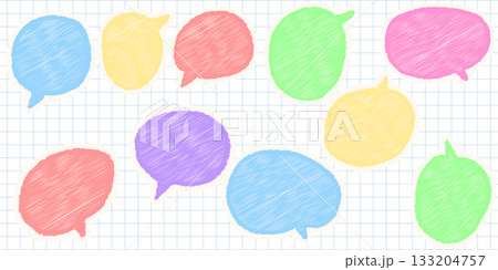 Hand drawn sketch style speech bubbles with chalk pencil texture on squared notebook paper, comic talk frames vector illustration with grunge style for design and communication Hand drawn sketch style speech bubbles with chalk pencil texture on squared notebook paper, comic talk frames vector illustration with grunge style for design and communication 133204757